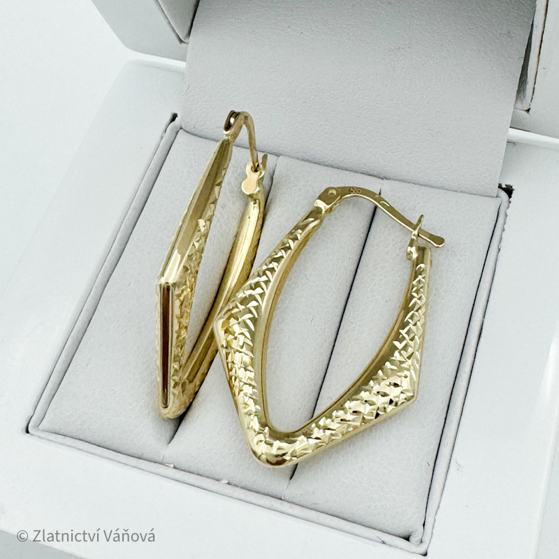 Žluté zlato náušnice duté broušené